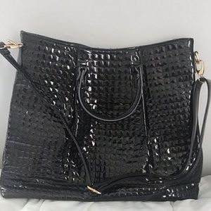 Black Leather Tote Gold Accented Purse